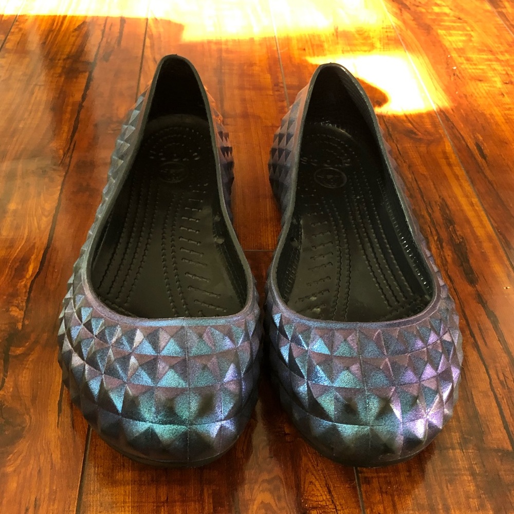 Crocs Blue Iridescent diamond slip ons